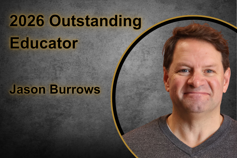 An image of Jason Burrows on a gray background. The text on the image reads "2026 Outstanding Educator - Jason Burrows"